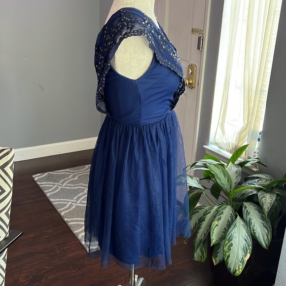 Asos Navy Sequin Ruffle Mini Dress - Picture 2 of 8